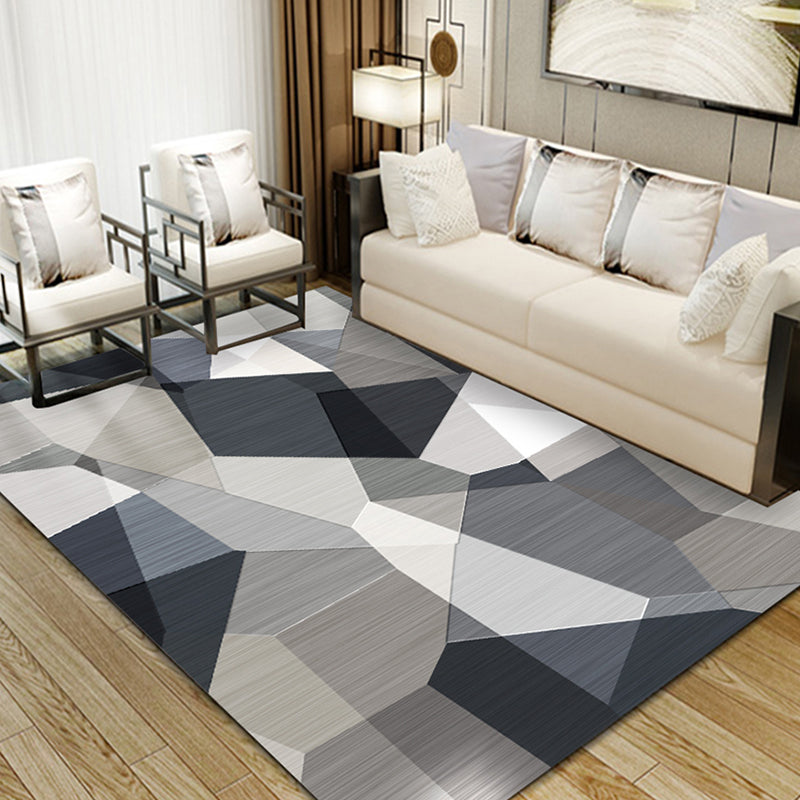 Simple Bedroom Rug Multi Color Geometric Print Area Rug Polyster Non-Slip Backing Pet Friendly Carpet
