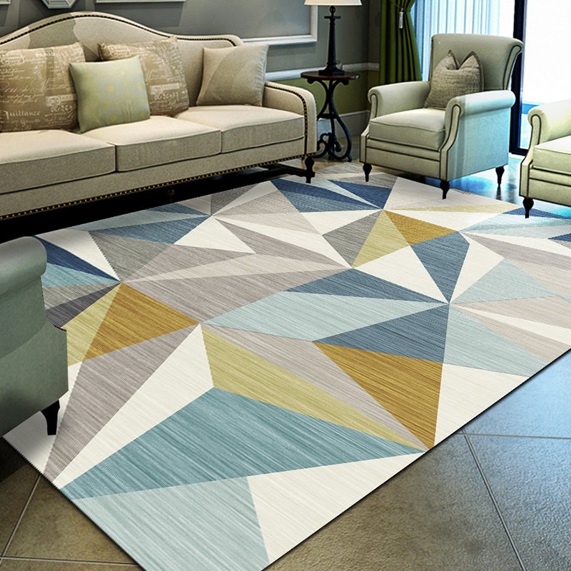 Modern Home Decoration Rug Multi Colored Geometric Print Area Carpet Polyster Anti-Slip Pet Friendly Rug