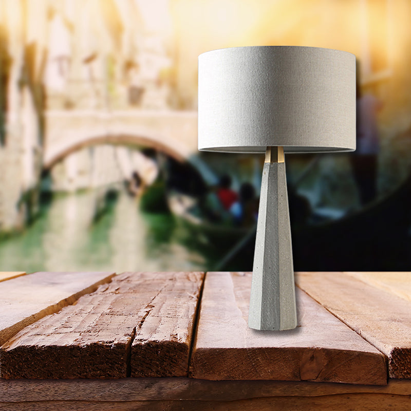 Drum Fabric Table Lighting Simple 1 Light Study Room Table Lamp with Grey Tapered Cement Base