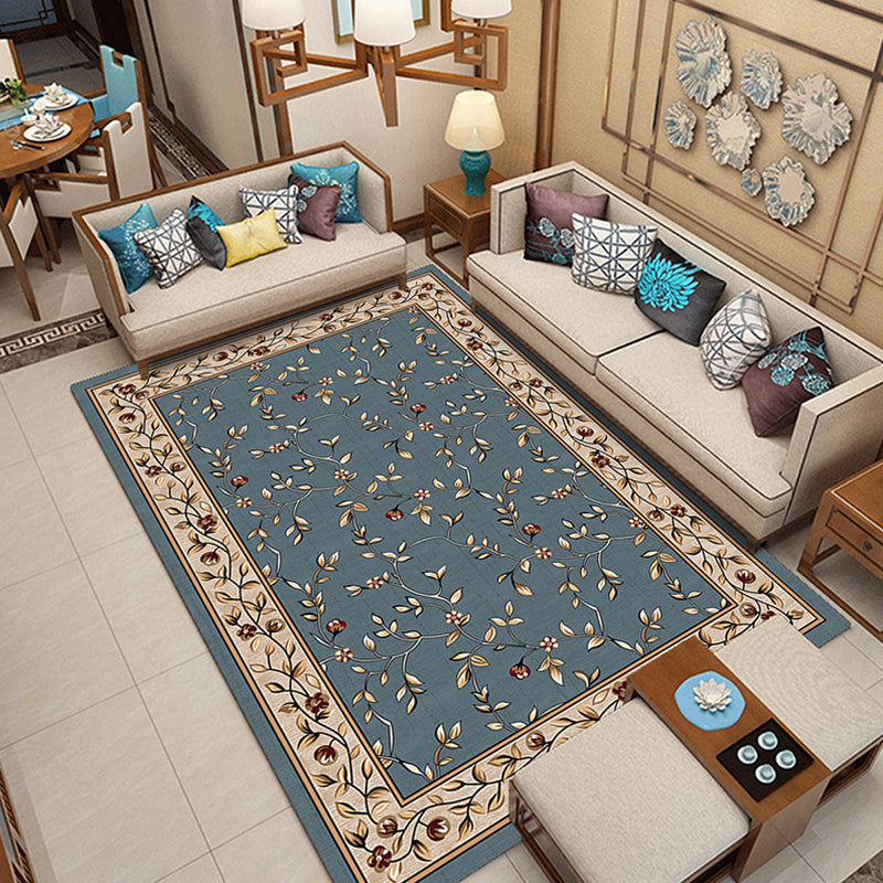 Nostalgie Blumendruck gedruckter Teppich Multi-farbiger Synthetik Innenteppich Anti-Rutsch-Backing Haustierfreundlicher Teppich