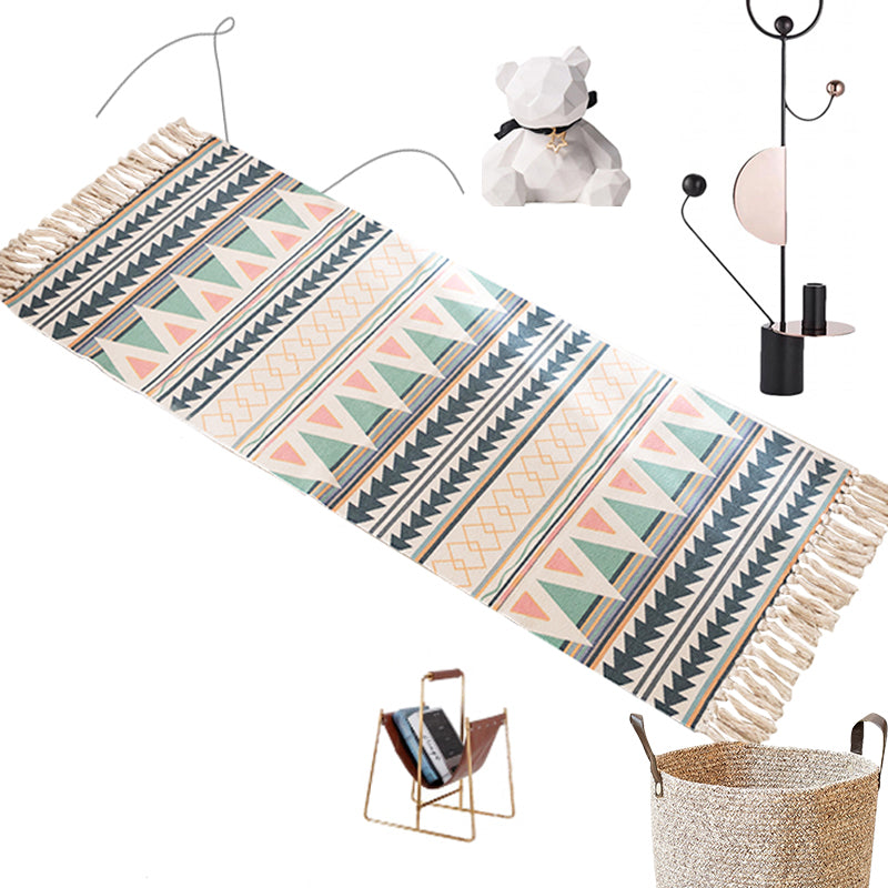 Modern Bedroom Rug Multi Colored Geometric Pattern Area Carpet Cotton Pet Friendly Machine Washable Indoor Rug