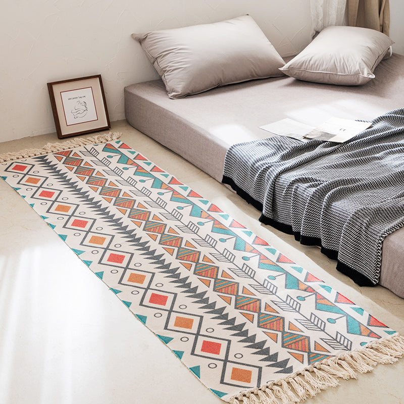 Modern Bedroom Rug Multi Colored Geometric Pattern Area Carpet Cotton Pet Friendly Machine Washable Indoor Rug