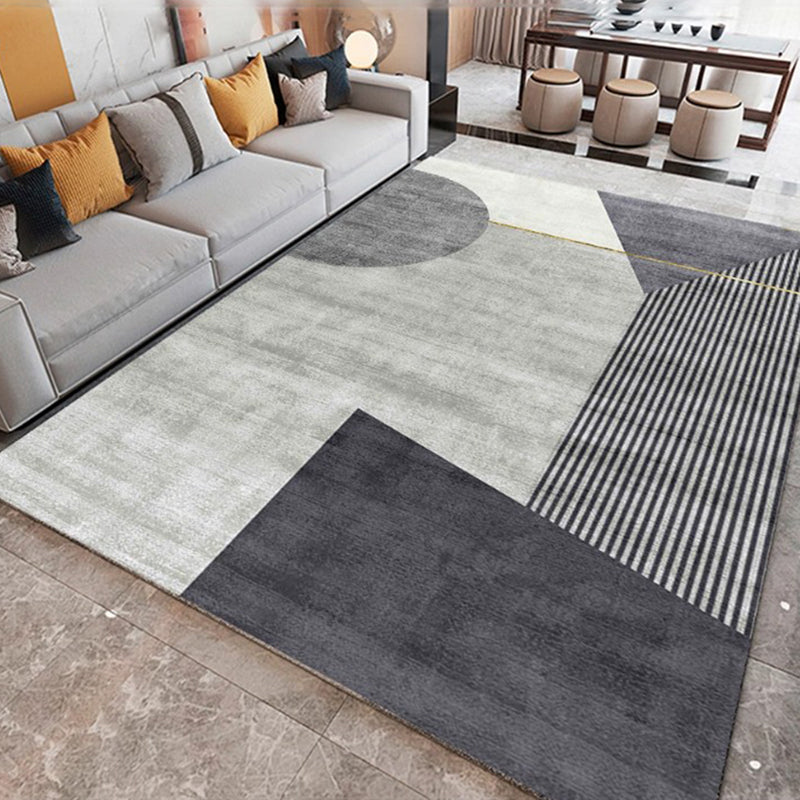 Simplicity Living Room Rug Multi Colored Geometric Print Carpet Polyster Non-Slip Machine Washable Indoor Rug