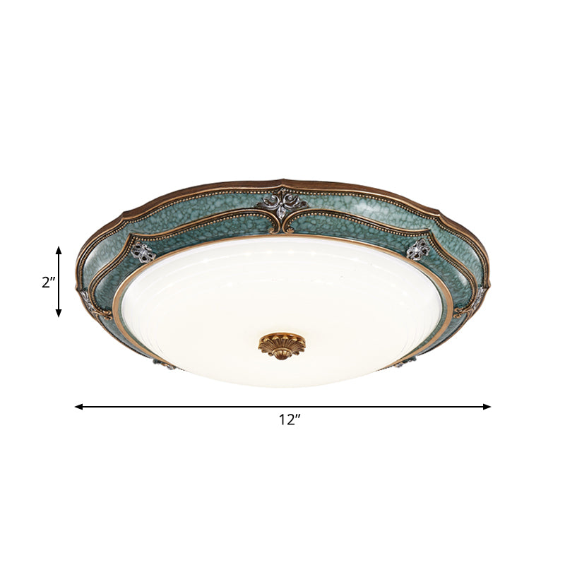 Flower/Crown Living Room Flush Mount Lamp Classic Milky Glass LED Green Ceiling Lighting