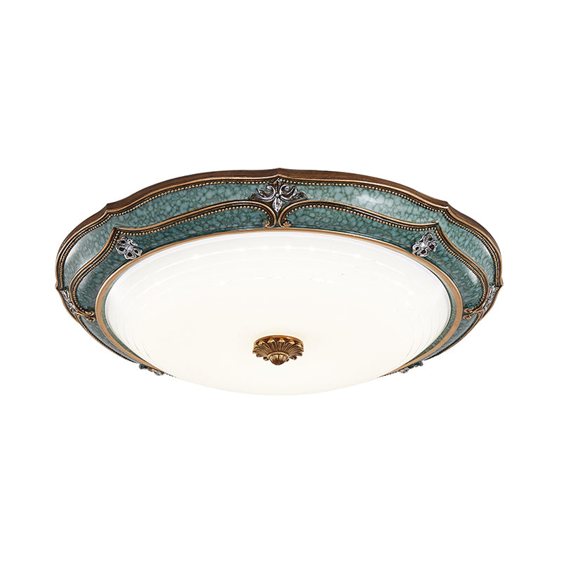 16"/19.5"/13" W LED Flower Flush Mount Lamp Traditional Green Resin Ceiling Mounted Fixture for Living Room in White Light