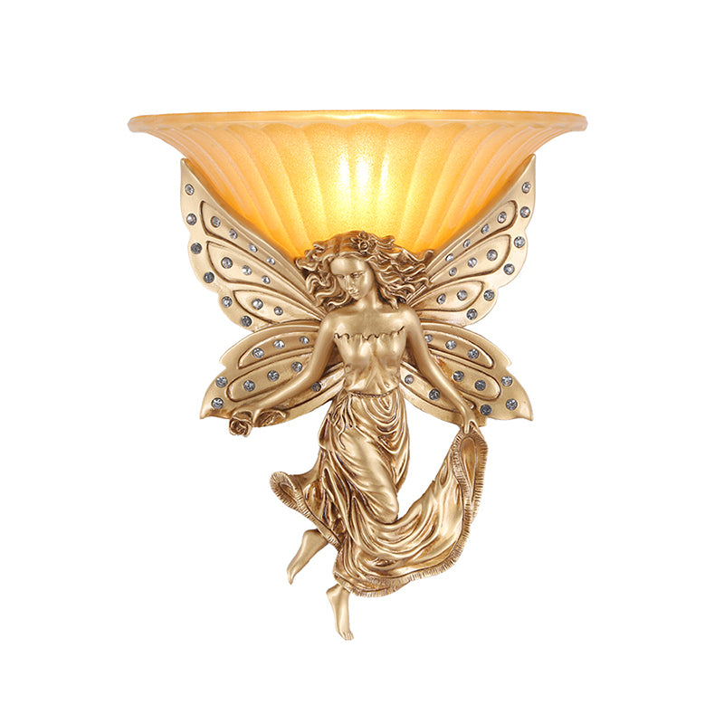 1 Light Wall Sconce Light Vintage Flared Glass Wall Mounted Light with Gold Resin Spirit Base