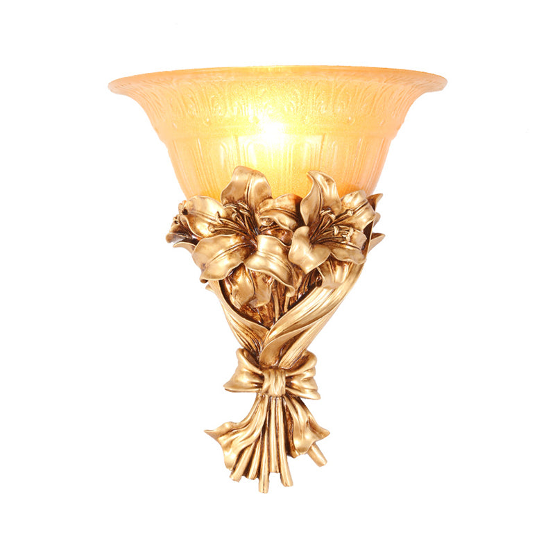 1 lumière éclaboussée de paroi évasée vintage Gold Resin Appiculture Lumière avec décoration de la queue de fleur / paon