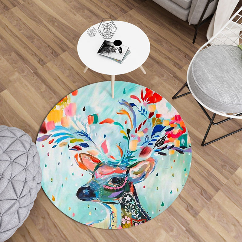 Modern Living Room Rug Multi Color Animal Printed Rug Polyster Non-Slip Backing Easy Care Carpet