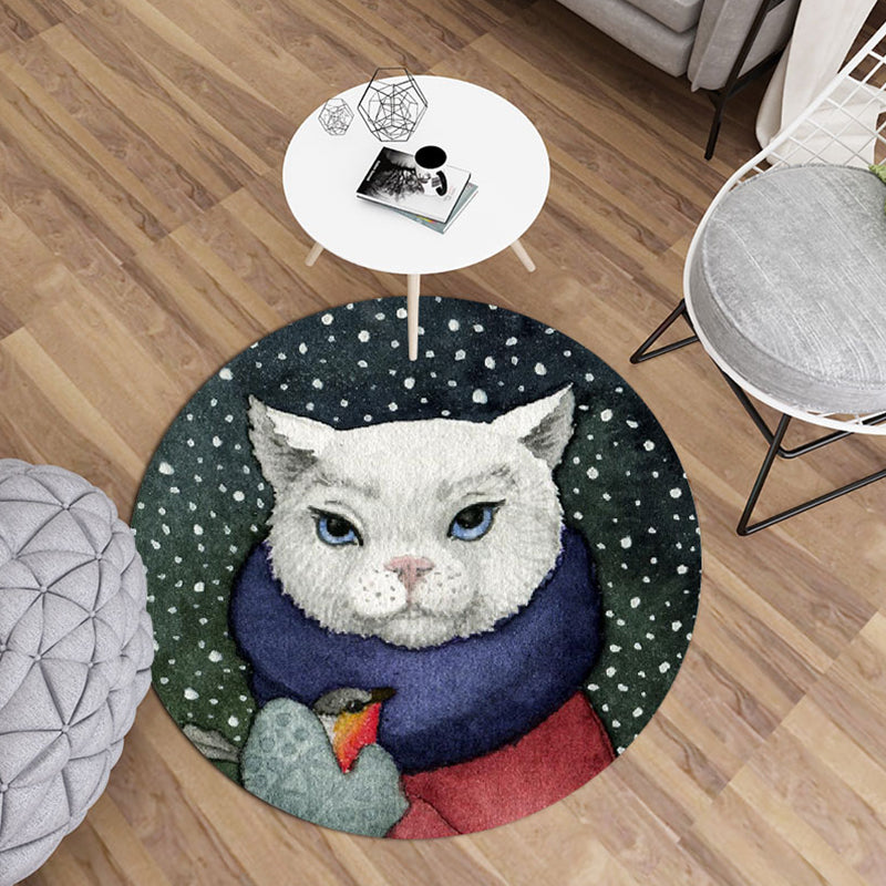 Modern Living Room Rug Multi Color Animal Printed Rug Polyster Non-Slip Backing Easy Care Carpet