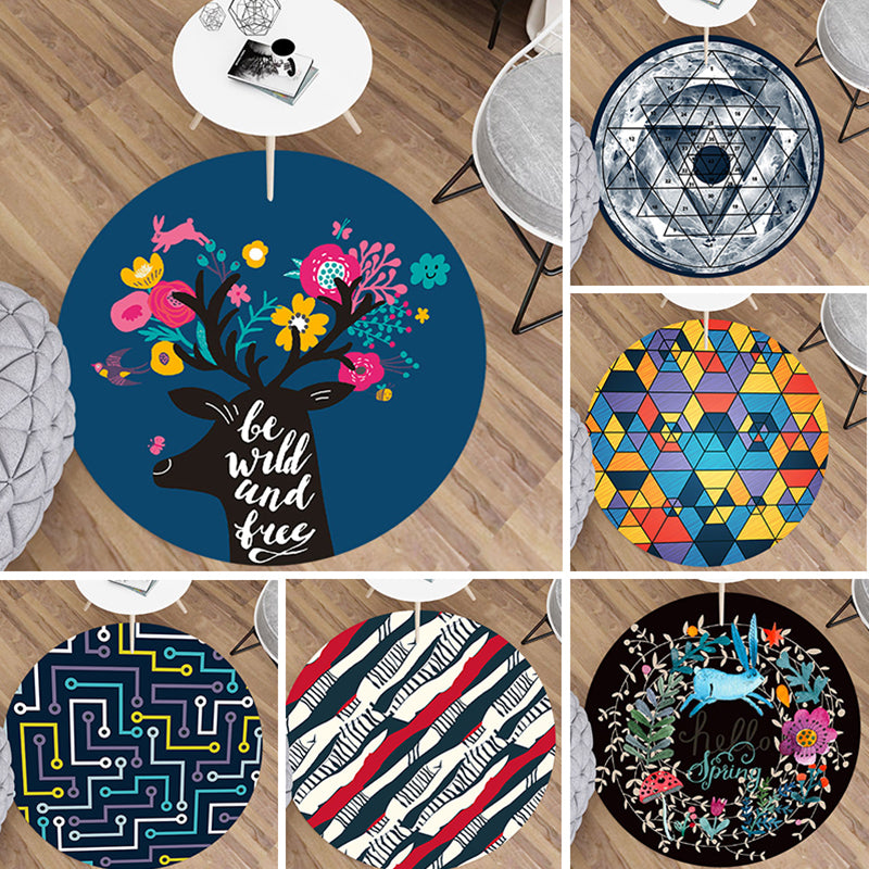 Modern Living Room Rug Multi Color Animal Printed Rug Polyster Non-Slip Backing Easy Care Carpet