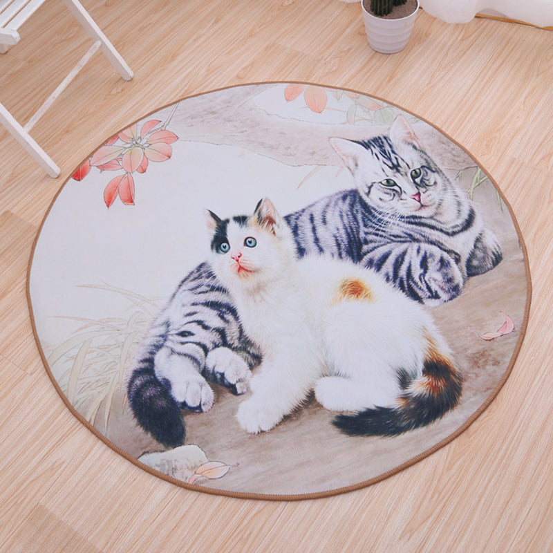 Cute Bedroom Rug Multi Color Anmial Printed Area Carpet PVC Easy Care Stain-Resistant Indoor Rug