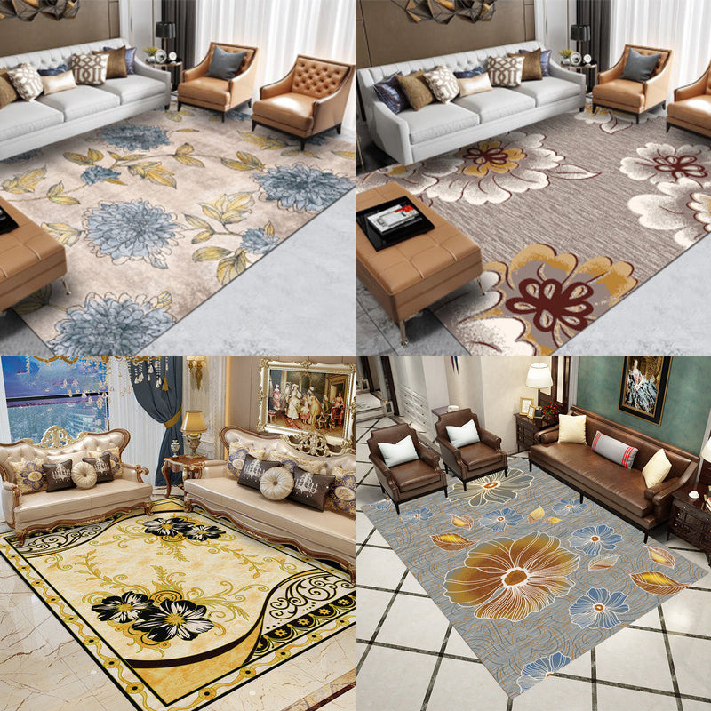 Modern Floral Printed Rug Multi Color Polypropylene Indoor Rug Non-Slip Backing Easy Care Area Carpet for Room