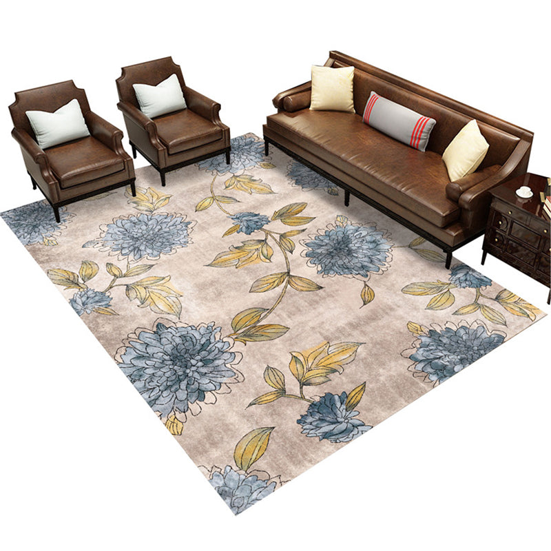 Modern Floral Printed Rug Multi Color Polypropylene Indoor Rug Non-Slip Backing Easy Care Area Carpet for Room