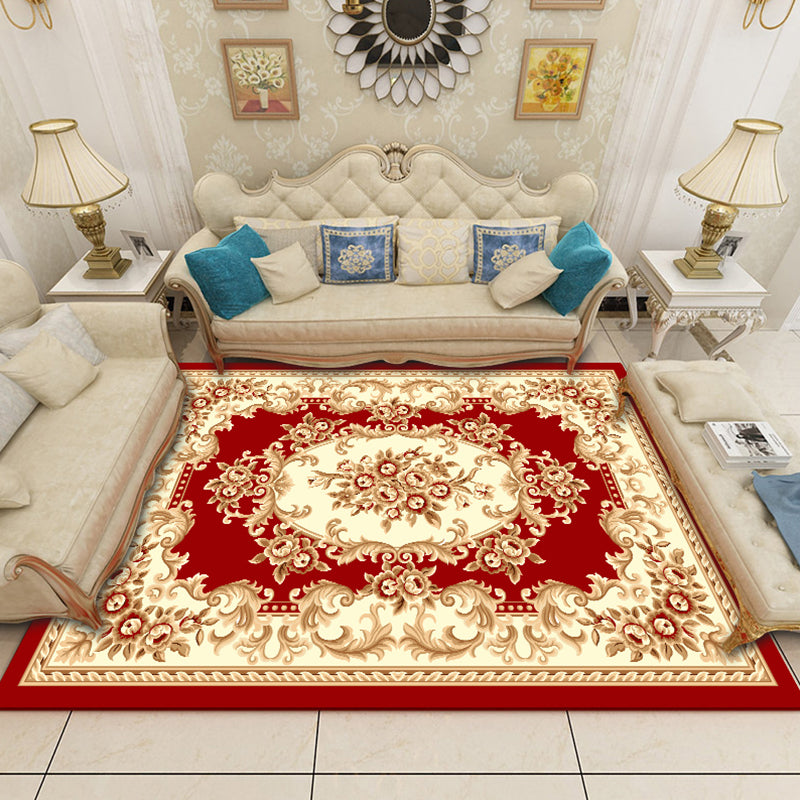 Scandinavian Living Room Rug Multi Color Flower Printed Indoor Rug Polyster Non-Slip Backing Washable Carpet