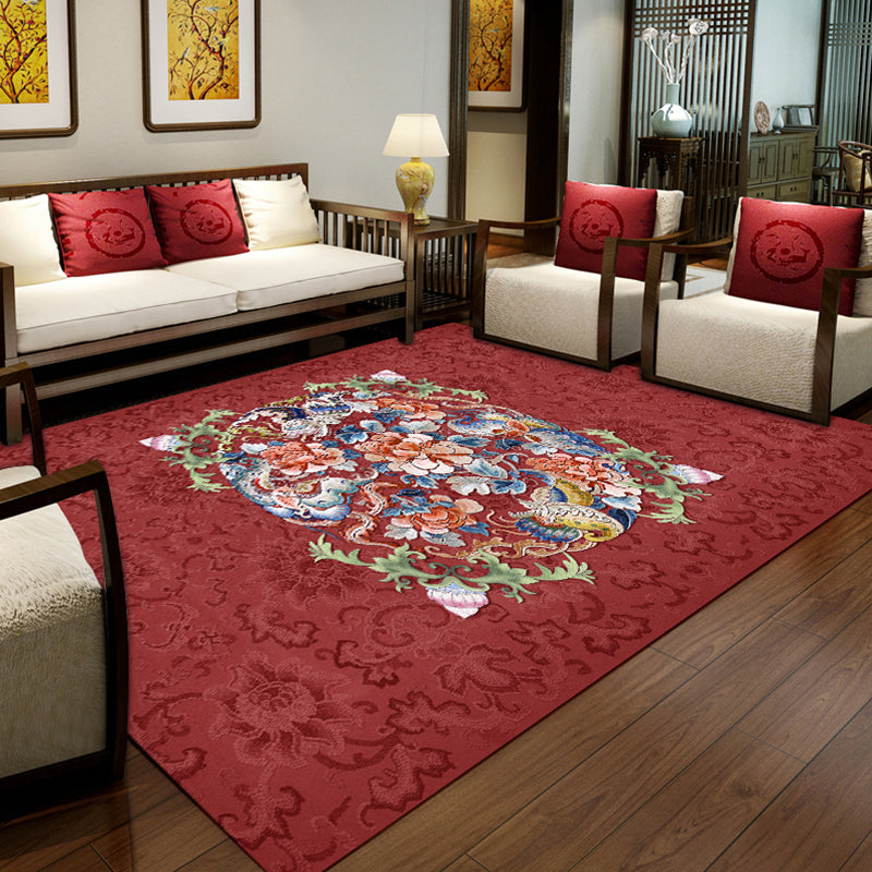 Scandinavian Living Room Rug Multi Color Flower Printed Indoor Rug Polyster Non-Slip Backing Washable Carpet