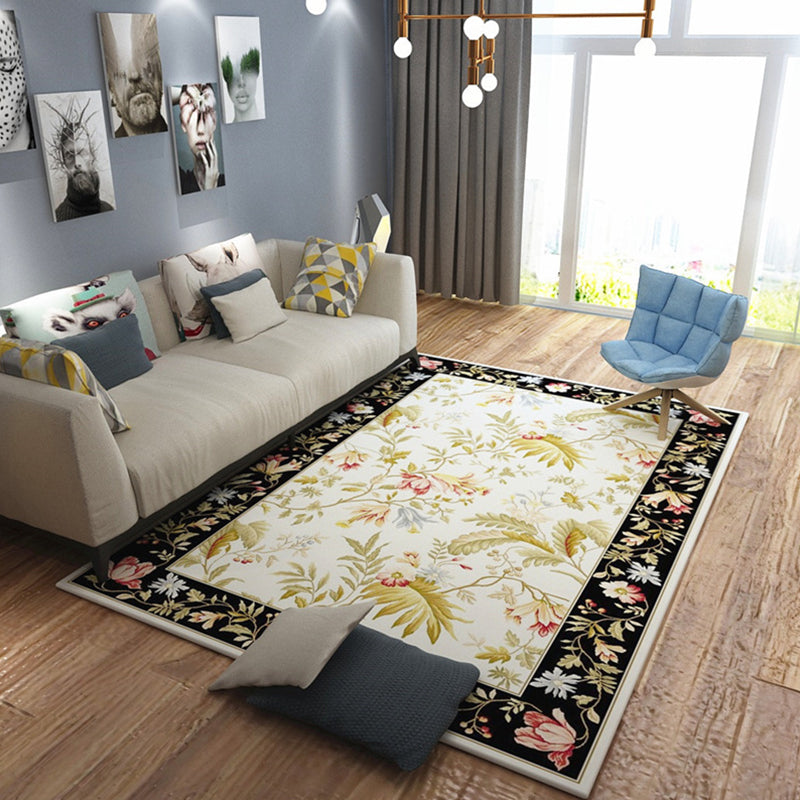 Modern Living Room Rug Multicolored Plant Pattern Indoor Rug Synthetics Anti-Slip Backing Washable Carpet