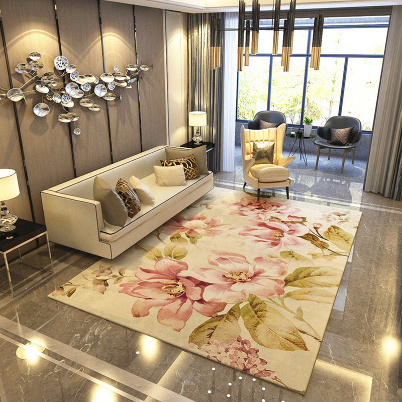 Modern Living Room Rug Multicolored Plant Pattern Indoor Rug Synthetics Anti-Slip Backing Washable Carpet