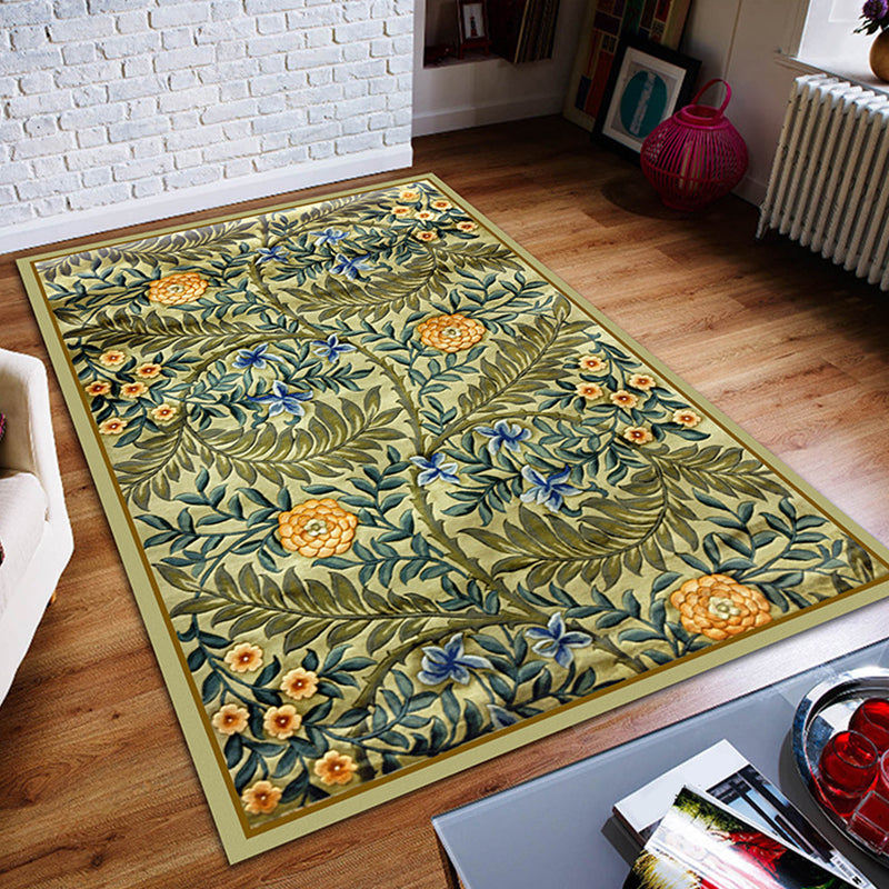 Modern Living Room Rug Multicolored Plant Pattern Indoor Rug Synthetics Anti-Slip Backing Washable Carpet