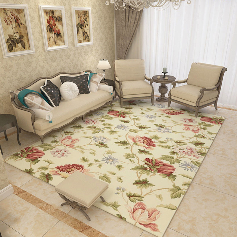 Modern Living Room Rug Multicolored Plant Pattern Indoor Rug Synthetics Anti-Slip Backing Washable Carpet