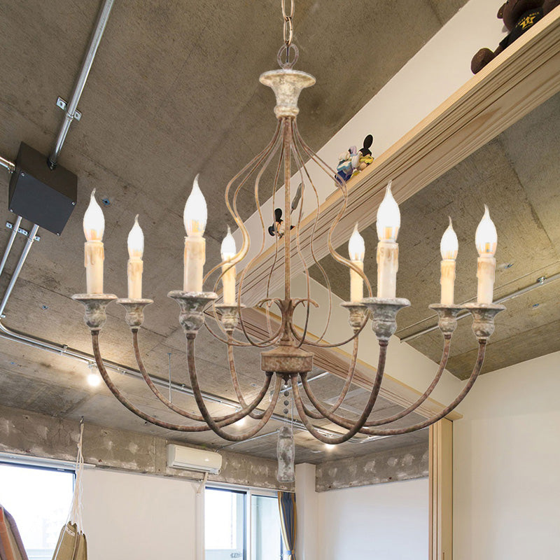 Traditional Sputnik Hanging Chandelier Metal 8 Bulbs Suspension Light in Rust for Bedroom