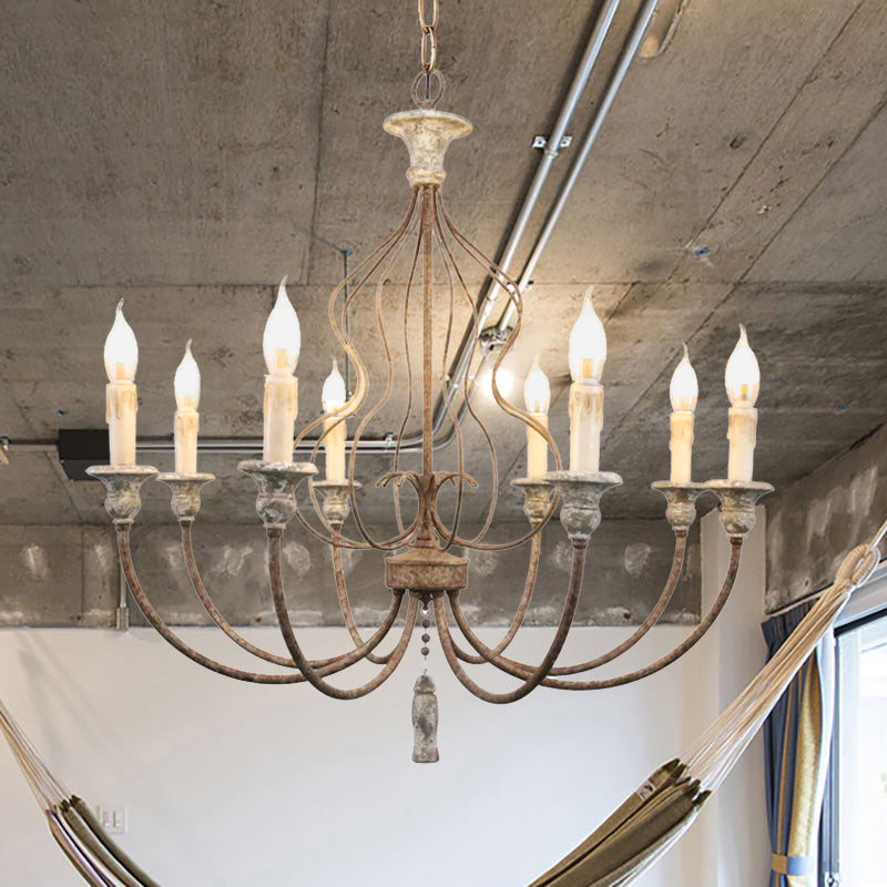 Traditional Sputnik Hanging Chandelier Metal 8 Bulbs Suspension Light in Rust for Bedroom
