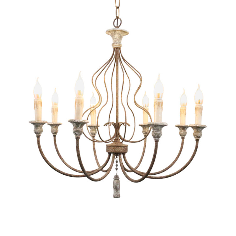 Traditional Sputnik Hanging Chandelier Metal 8 Bulbs Suspension Light in Rust for Bedroom