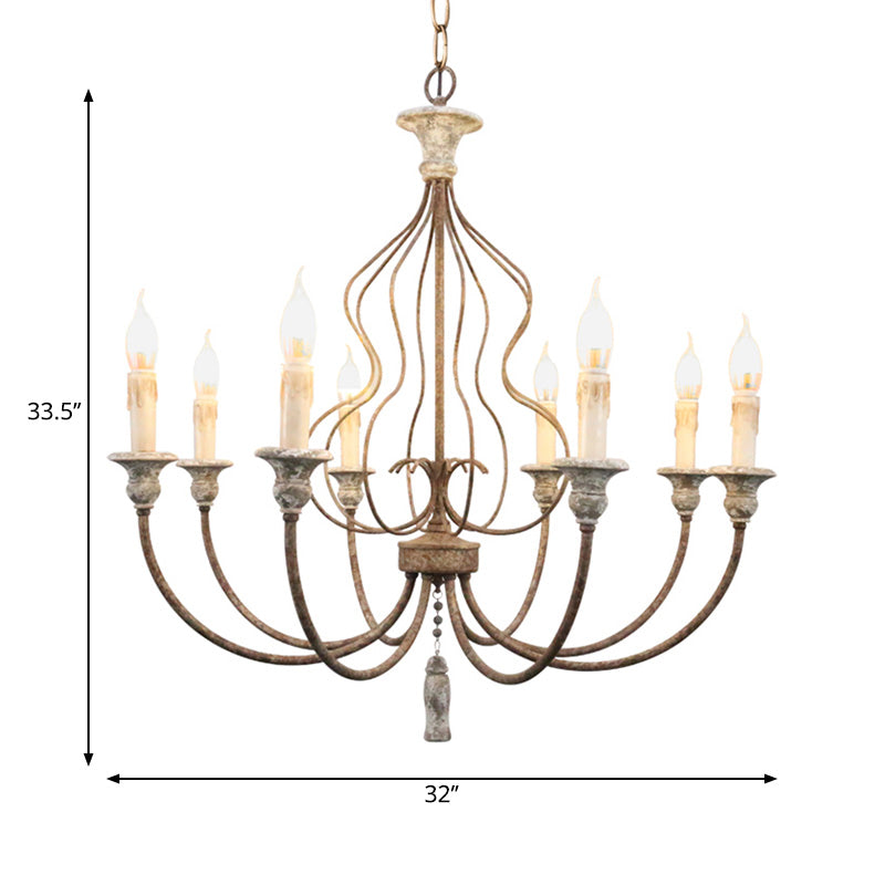 Traditional Sputnik Hanging Chandelier Metal 8 Bulbs Suspension Light in Rust for Bedroom