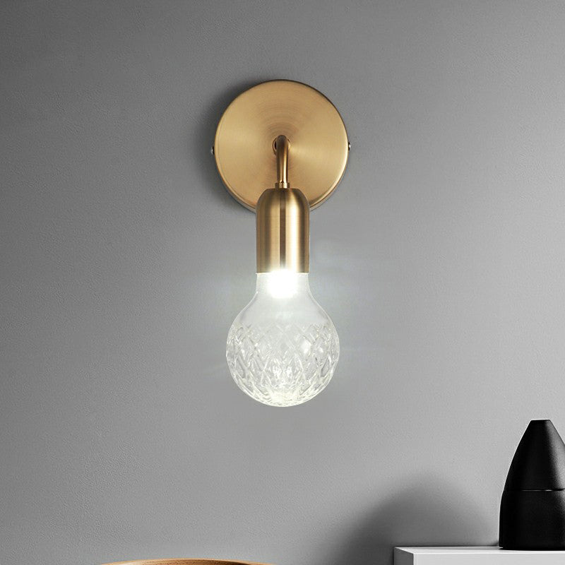 Industrial-Style Bulb Shaped Wall Light Single Lattice Glass Sconce Lighting Fixture in Brass
