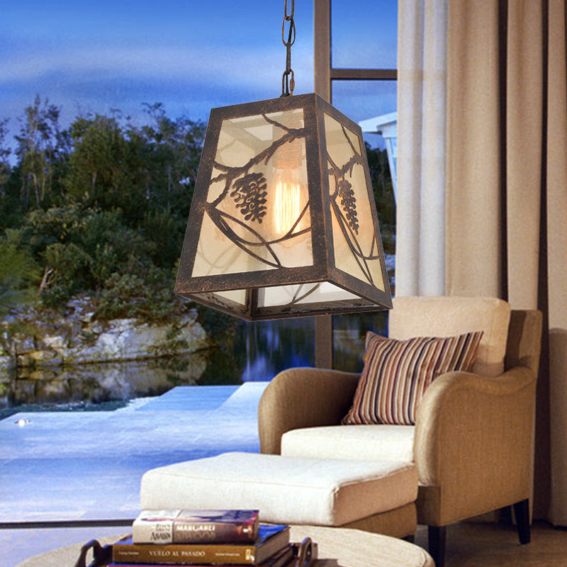 Trapezoid Restaurant Pendant Lighting Metal 1 Light Country Hanging Light Fixture in Rust