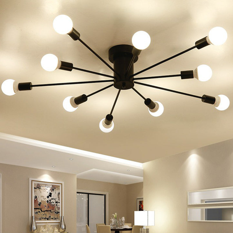 Lámpara de techo semi empotrada de metal negro estilo loft para sala de estar