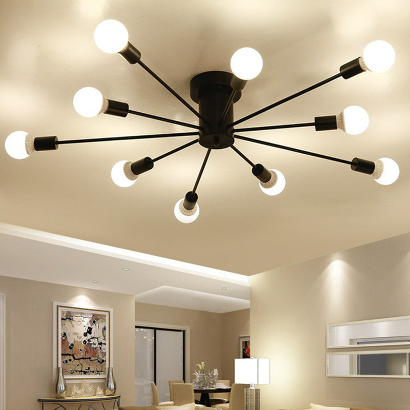 Lámpara de techo semi empotrada de metal negro estilo loft para sala de estar