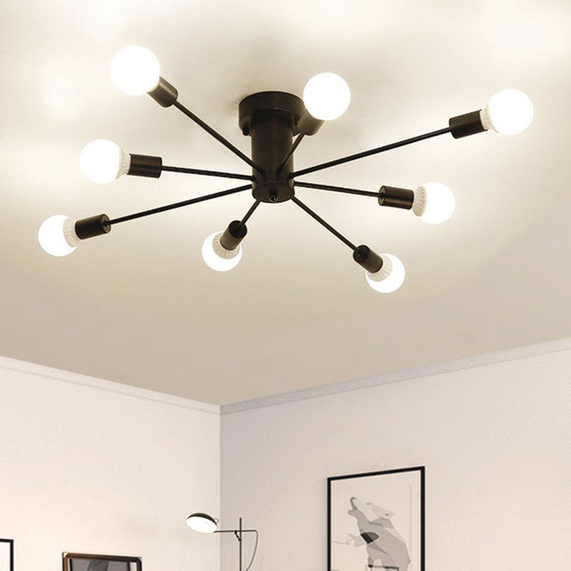 Lámpara de techo semi empotrada de metal negro estilo loft para sala de estar