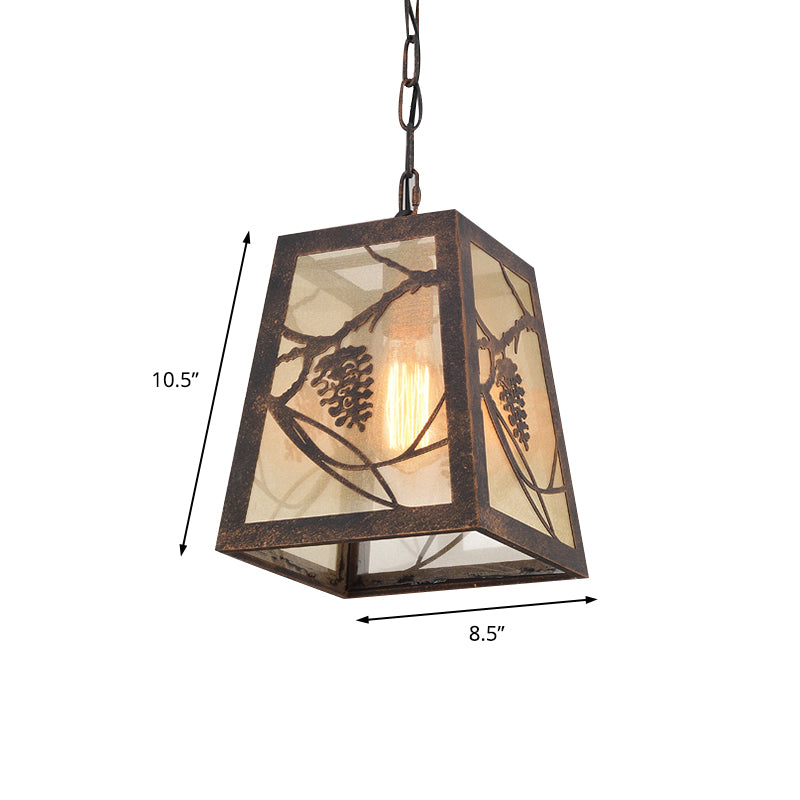 Trapezoid Restaurant Pendant Lighting Metal 1 Light Country Hanging Light Fixture in Rust