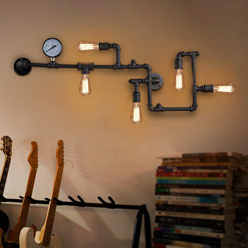 Piping Restaurant Wall Lighting Loft Metal 5 Lights Wall Lamp Fixture with Water Gauge Deco