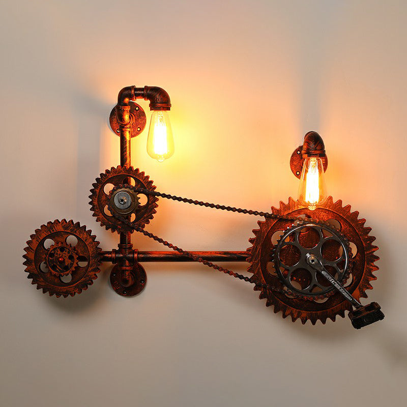 Industrial Pipe Wall Mount Light 2 Heads Wrought Iron Wall Sconce Lighting in Rust