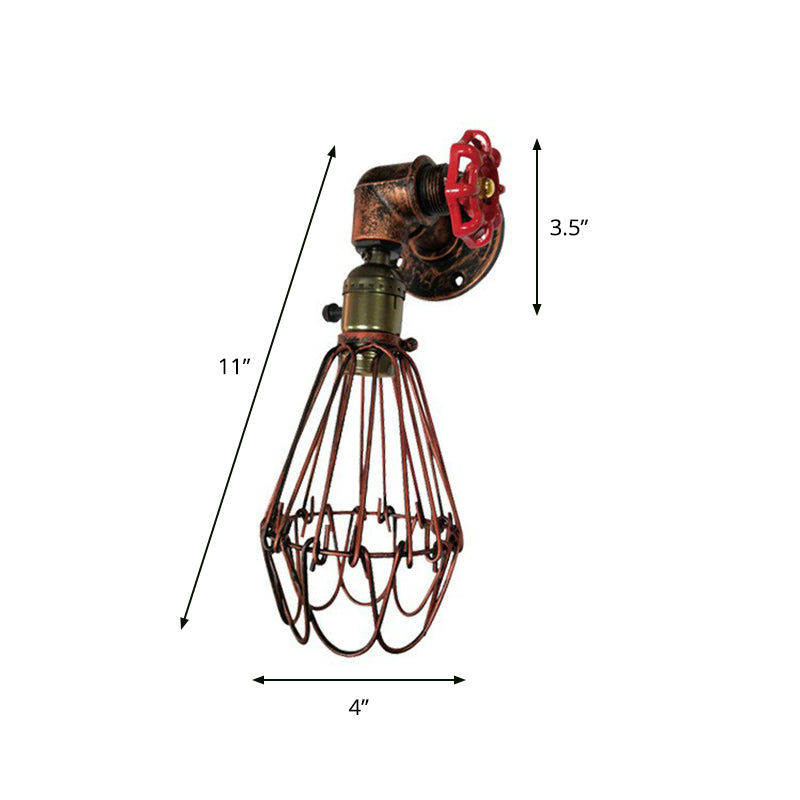Magazzino a parete a gabbia 1-bulba Magazzino arrugginito Rust Metallic Sconce Light per soggiorno