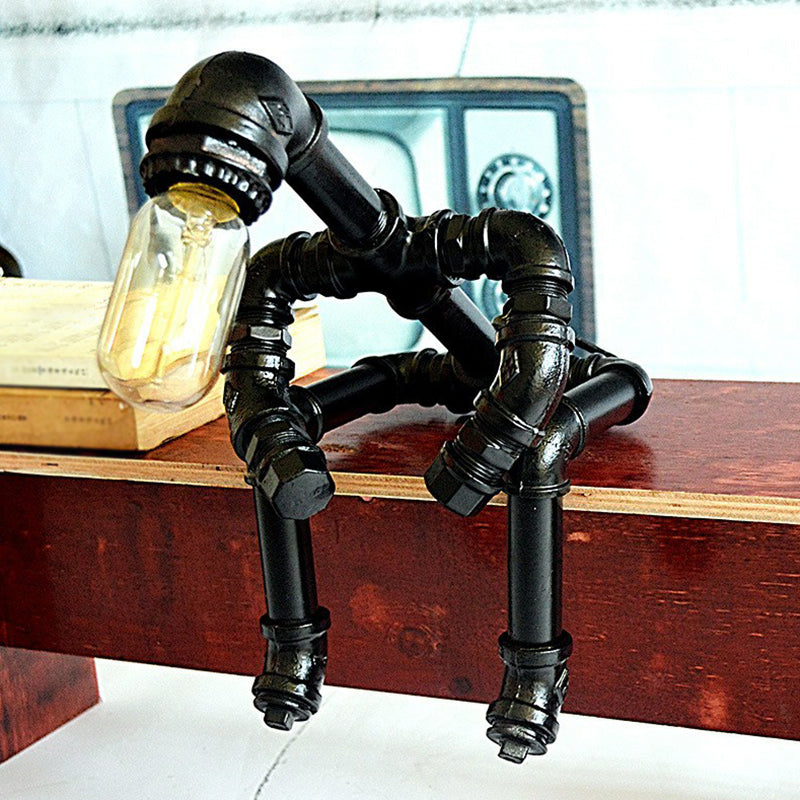 Zwart zittende robot Nachtlicht Steampunk Metal 1 lamp slaapkamer tafellamp voor decoratie