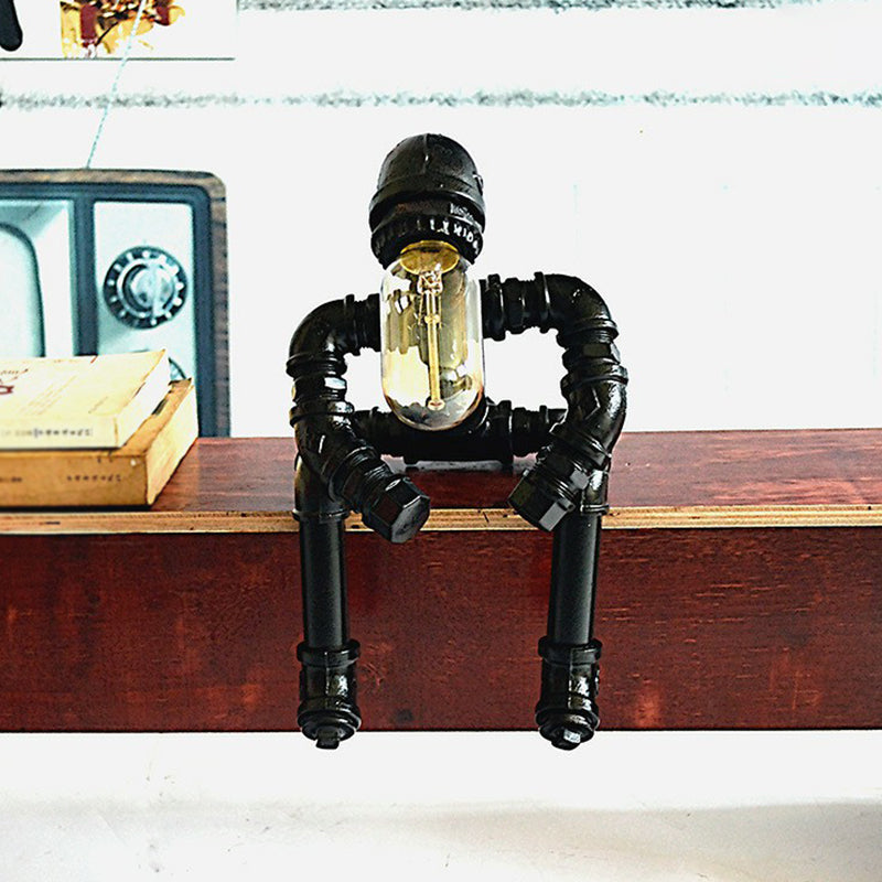 Zwart zittende robot Nachtlicht Steampunk Metal 1 lamp slaapkamer tafellamp voor decoratie