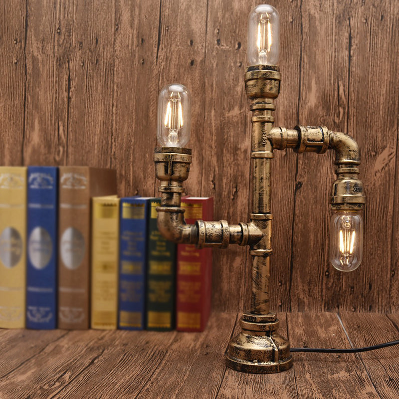 Water Pipe Night Table Lamp Industrial Metal Nightstand Light for Dorm Room Decoration