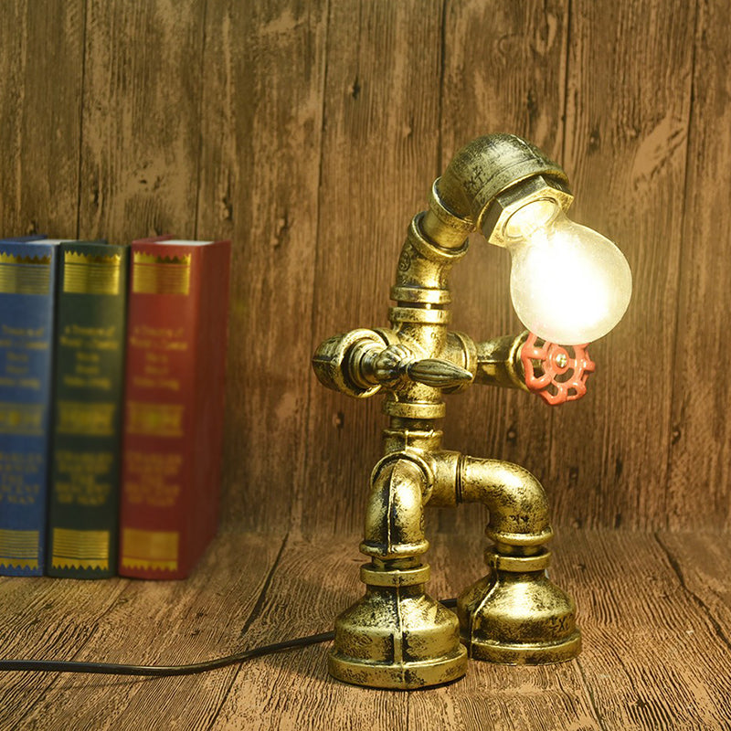 Water Pipe Night Table Lamp Industrial Metal Nightstand Light for Dorm Room Decoration