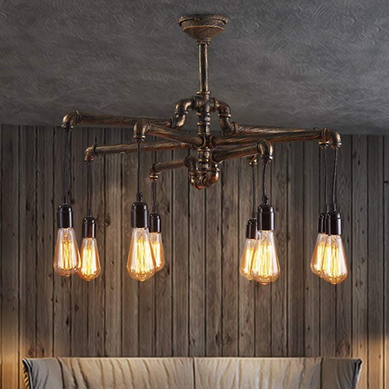 8 cabezas lámpara de lámpara de lámpara de lámpara de estilo steampunk lámpara colgante de metal en óxido