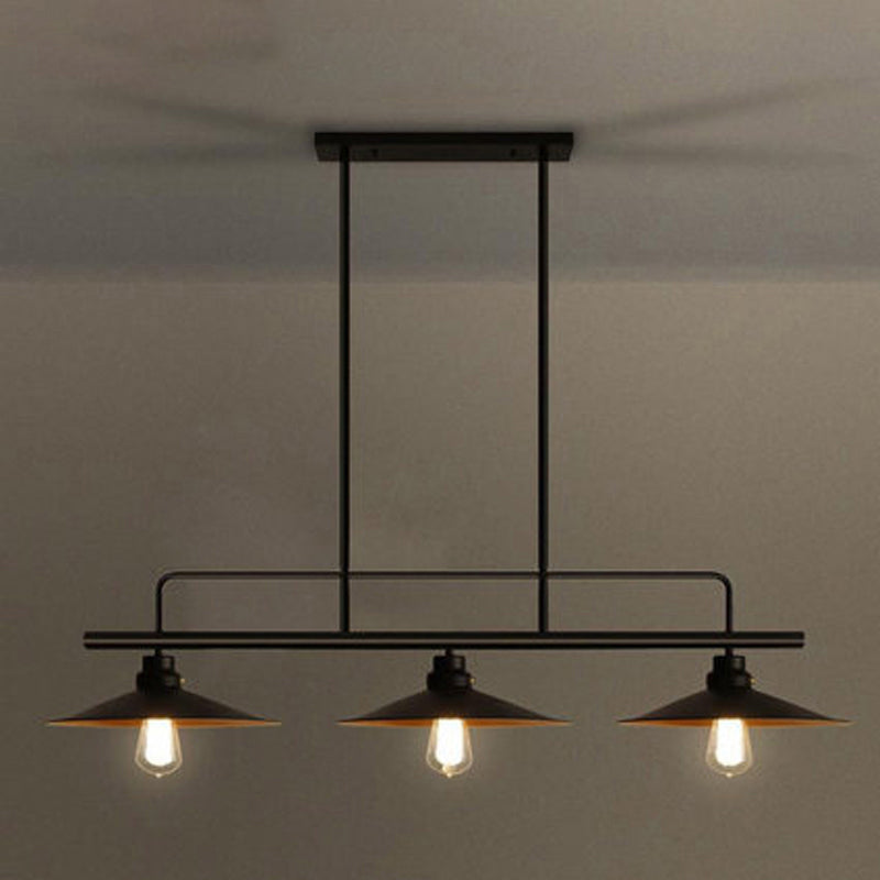 3 Lights Saucer Suspension Lighting Vintage Black Metal Island Lamp for Dining Room