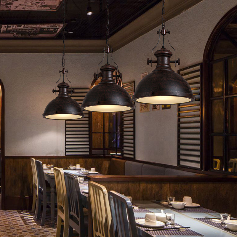 Bowl Restaurant Pendant Light Retro Metal 1 Head Hanging Lamp with Frosted Glass Diffuser