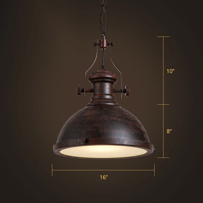 Bowl Restaurant Pendant Light Retro Metal 1 Head Hanging Lamp with Frosted Glass Diffuser