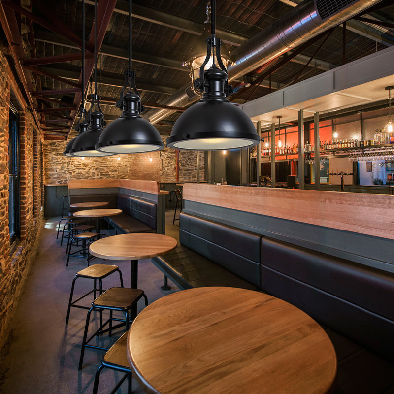 Bowl Restaurant Pendant Light Retro Metal 1 Head Hanging Lamp with Frosted Glass Diffuser