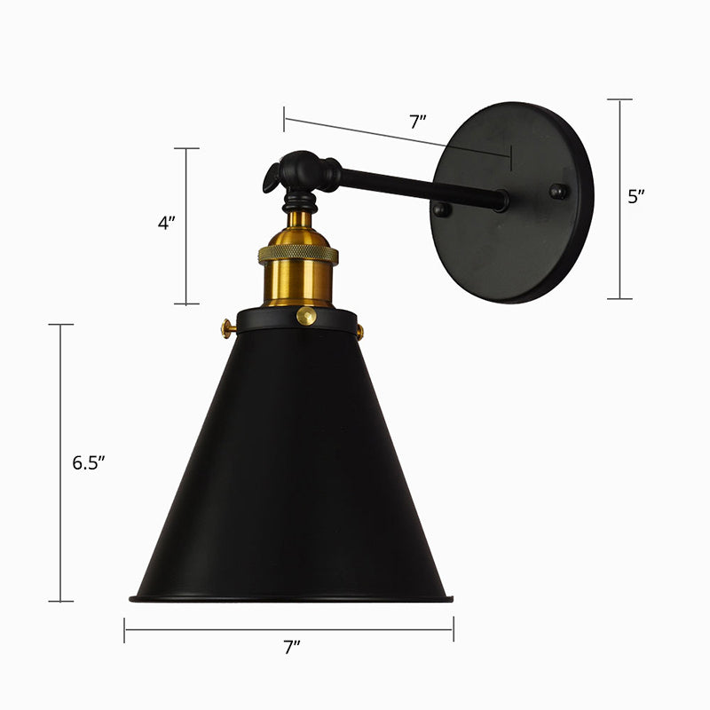 Single Shaded Wall Mount Lighting Rustic Black and Brass Iron Sconce Lamp with Swivel