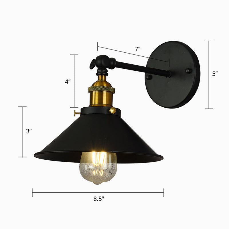 Single Shaded Wall Mount Lighting Rustic Black and Brass Iron Sconce Lamp with Swivel