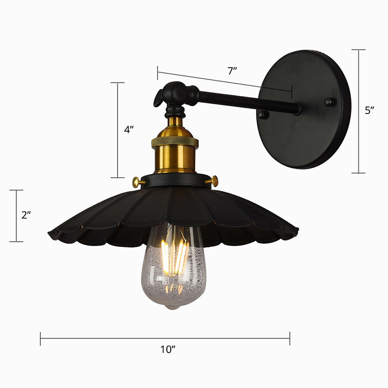 Single Shaded Wall Mount Lighting Rustic Black and Brass Iron Sconce Lamp with Swivel