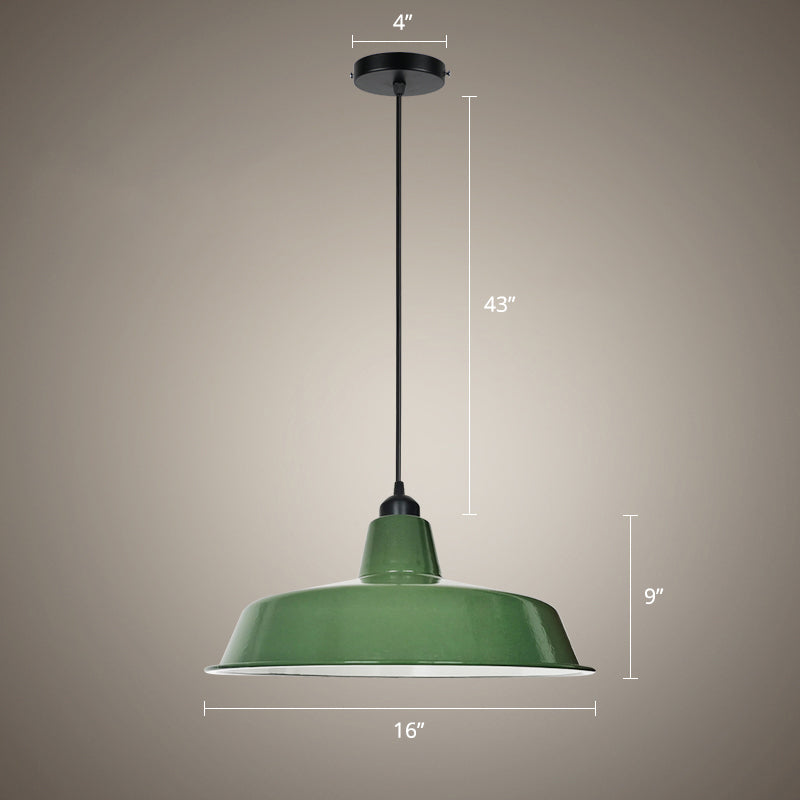 Green Finish Barn Shaped Pendant Lamp Loft Style Metal 1 Bulb Dining Room Suspension Light