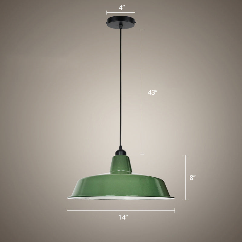 Green Finish Barn Shaped Pendant Lamp Loft Style Metal 1 Bulb Dining Room Suspension Light